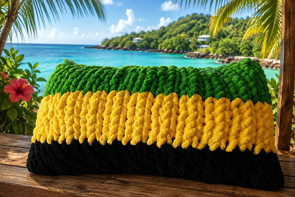 Chunky Knit Pillow – Jamaican Colors