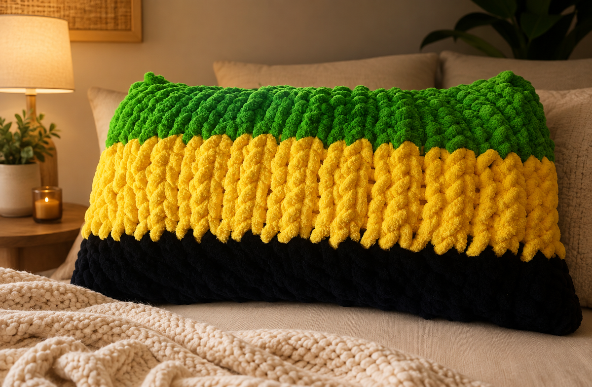 Chunky Knit Pillow – Jamaican Colors