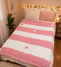 Chunky Knit Bedspread – Pink & White