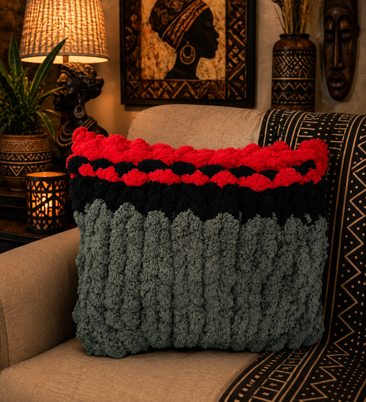 Chunky Knit Pillow – Afrocentric Red, Black & Green