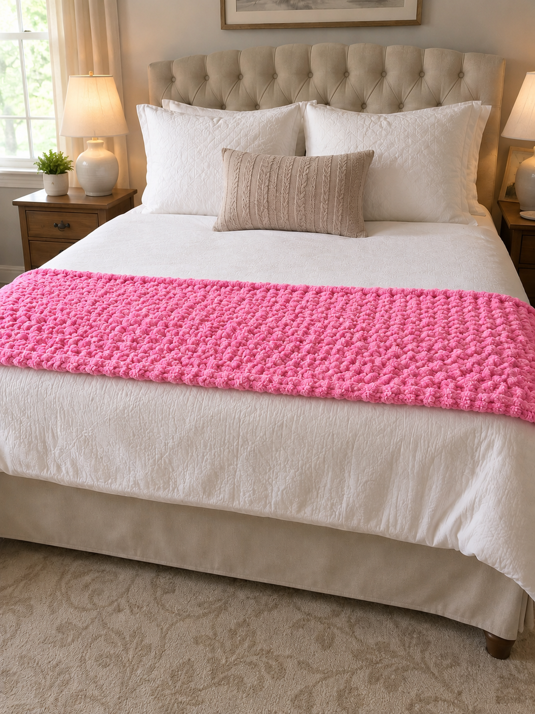 Chunky Knit Bed Scarf – Rose Pink