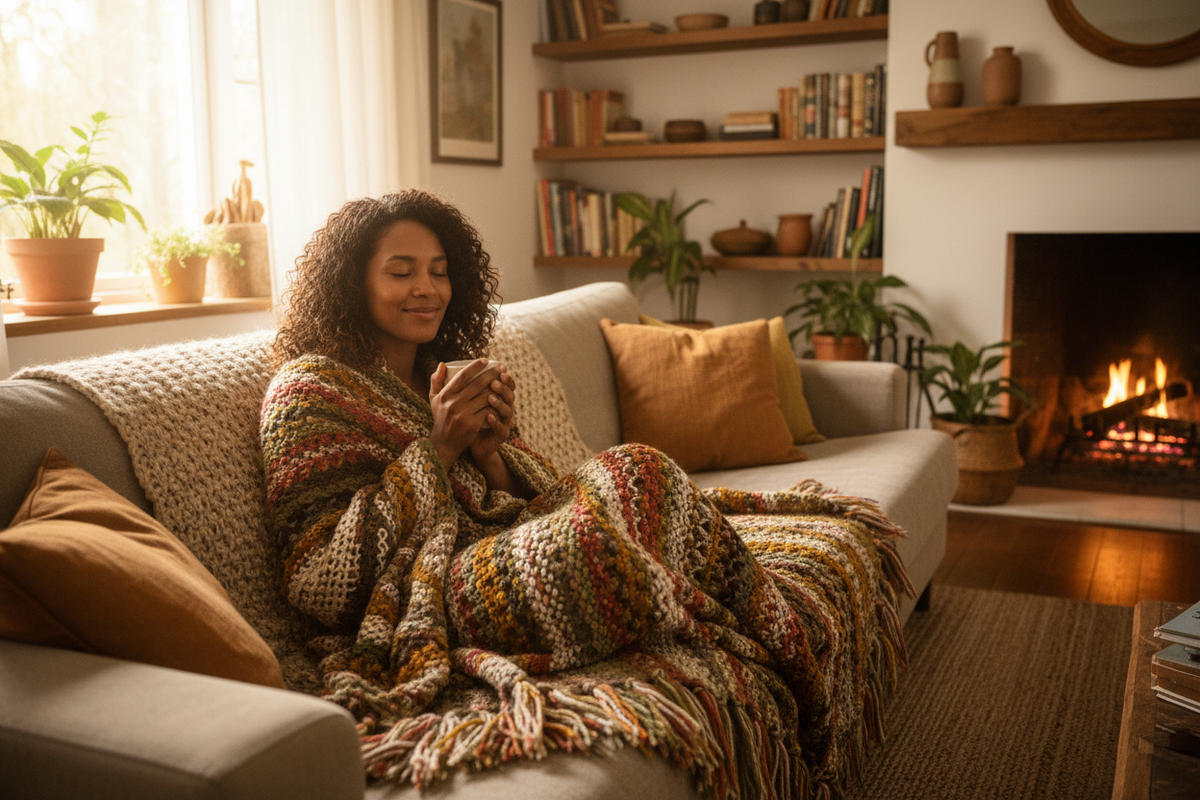 Cozy Woman with Blanket